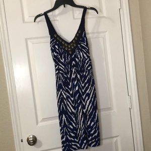 INC dress in navy blue, royal blue and white.